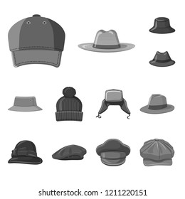 Vector illustration of headgear and cap icon. Collection of headgear and accessory stock vector illustration.