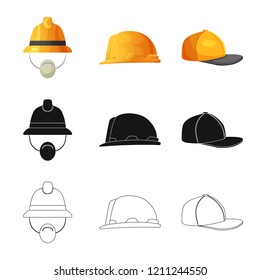 Vector illustration of headgear and cap icon. Set of headgear and accessory stock symbol for web.