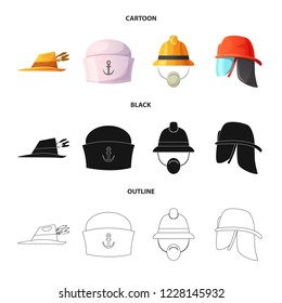 Vector illustration of headgear and cap icon. Set of headgear and headwear stock symbol for web.