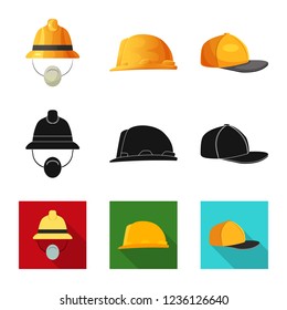 Vector illustration of headgear and cap icon. Set of headgear and headwear stock symbol for web.