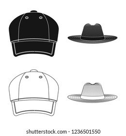 Vector illustration of headgear and cap icon. Collection of headgear and accessory stock symbol for web.