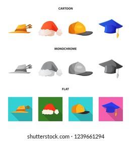 Vector illustration of headgear and cap icon. Set of headgear and accessory vector icon for stock.