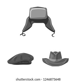 Vector illustration of headgear and cap icon. Set of headgear and accessory stock symbol for web.