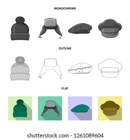 Vector illustration of headgear and cap icon. Collection of headgear and accessory stock vector illustration.