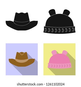 Vector illustration of headgear and cap icon. Set of headgear and accessory stock vector illustration.