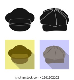 Vector illustration of headgear and cap icon. Set of headgear and accessory vector icon for stock.