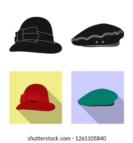 Vector illustration of headgear and cap icon. Collection of headgear and accessory stock symbol for web.