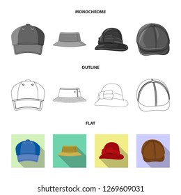 Vector illustration of headgear and cap icon. Collection of headgear and accessory vector icon for stock.