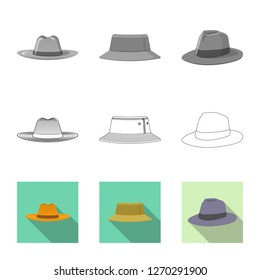 Vector illustration of headgear and cap icon. Collection of headgear and accessory stock vector illustration.