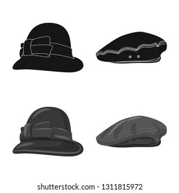 Vector illustration of headgear and cap icon. Collection of headgear and accessory stock symbol for web.