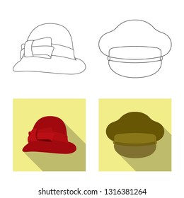 Vector illustration of headgear and cap icon. Collection of headgear and accessory stock symbol for web.