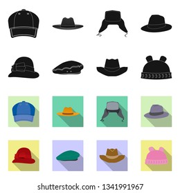 Vector illustration of headgear and cap icon. Collection of headgear and accessory vector icon for stock.