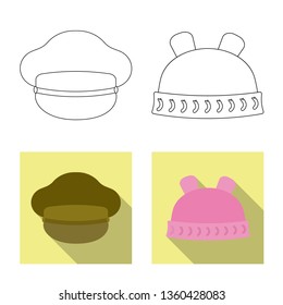 Vector illustration of headgear and cap icon. Set of headgear and accessory vector icon for stock.