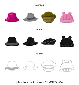 Vector illustration of headgear and cap icon. Set of headgear and accessory stock vector illustration.