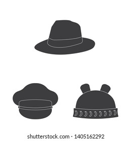 Vector illustration of headgear and cap icon. Collection of headgear and accessory stock symbol for web.