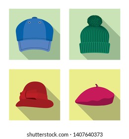 Vector illustration of headgear and cap icon. Collection of headgear and accessory vector icon for stock.