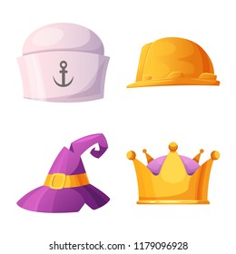 Vector illustration of headgear and cap logo. Collection of headgear and accessory vector icon for stock.