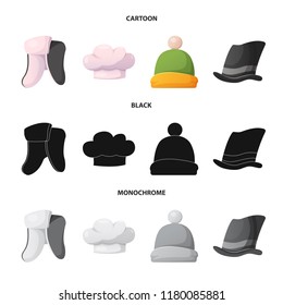 Vector illustration of headgear and cap logo. Set of headgear and accessory stock symbol for web.