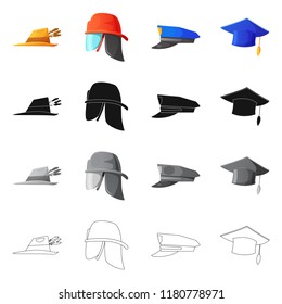 Vector illustration of headgear and cap logo. Set of headgear and accessory vector icon for stock.