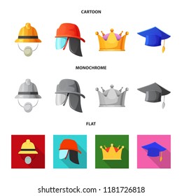 Vector illustration of headgear and cap logo. Collection of headgear and accessory stock symbol for web.