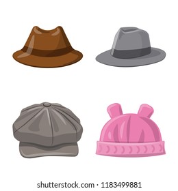 Vector illustration of headgear and cap logo. Collection of headgear and accessory vector icon for stock.