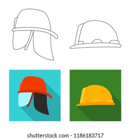 Vector illustration of headgear and cap logo. Collection of headgear and accessory stock vector illustration.