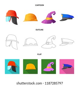 Vector illustration of headgear and cap logo. Collection of headgear and accessory stock vector illustration.