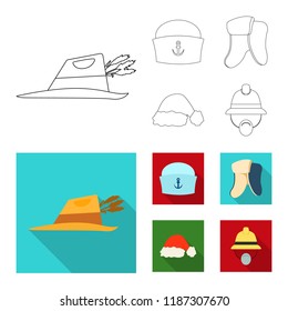 Vector illustration of headgear and cap logo. Collection of headgear and accessory vector icon for stock.