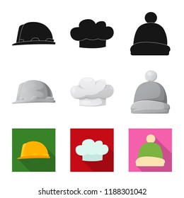 Vector illustration of headgear and cap logo. Set of headgear and accessory stock symbol for web.