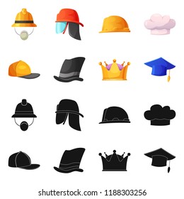 Vector illustration of headgear and cap logo. Set of headgear and accessory vector icon for stock.