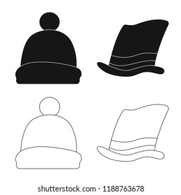 Vector illustration of headgear and cap logo. Collection of headgear and accessory stock vector illustration.