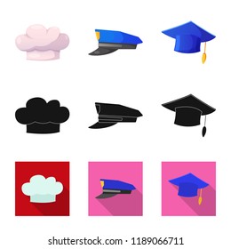 Vector illustration of headgear and cap logo. Collection of headgear and accessory stock vector illustration.