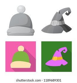 Vector illustration of headgear and cap logo. Set of headgear and accessory stock vector illustration.