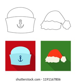 Vector illustration of headgear and cap logo. Collection of headgear and accessory stock vector illustration.