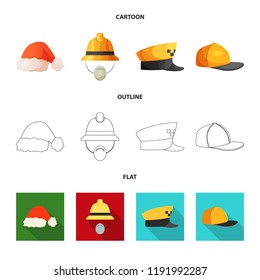 Vector illustration of headgear and cap logo. Set of headgear and accessory stock vector illustration.