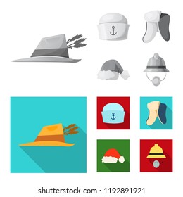 Vector illustration of headgear and cap logo. Set of headgear and accessory stock vector illustration.