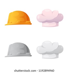 Vector illustration of headgear and cap logo. Set of headgear and accessory stock symbol for web.