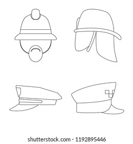 Vector illustration of headgear and cap logo. Collection of headgear and accessory vector icon for stock.