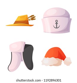 Vector illustration of headgear and cap logo. Collection of headgear and accessory vector icon for stock.