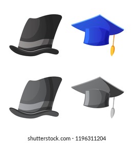 Vector illustration of headgear and cap logo. Collection of headgear and accessory stock symbol for web.