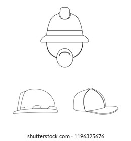 Vector illustration of headgear and cap logo. Set of headgear and accessory vector icon for stock.