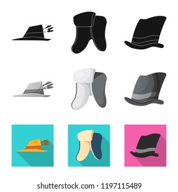 Vector illustration of headgear and cap logo. Collection of headgear and accessory stock symbol for web.