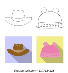 Vector illustration of headgear and cap logo. Collection of headgear and accessory vector icon for stock.