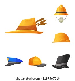 Vector illustration of headgear and cap logo. Collection of headgear and accessory vector icon for stock.