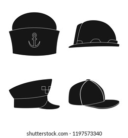 Vector illustration of headgear and cap logo. Set of headgear and accessory vector icon for stock.