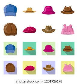 Vector illustration of headgear and cap logo. Set of headgear and accessory stock symbol for web.