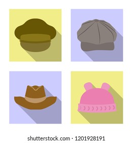 Vector illustration of headgear and cap logo. Collection of headgear and accessory stock vector illustration.