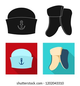 Vector illustration of headgear and cap logo. Collection of headgear and accessory stock vector illustration.