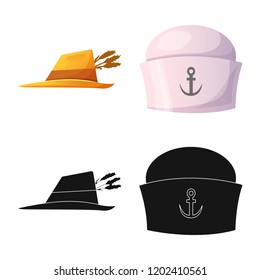 Vector illustration of headgear and cap logo. Collection of headgear and accessory stock vector illustration.