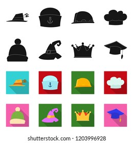 Vector illustration of headgear and cap logo. Set of headgear and accessory vector icon for stock.